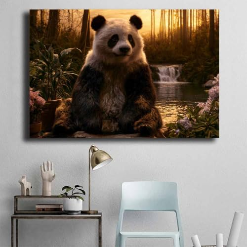 Toile panda sauvage lac pour salon : déco murale multicolore 70x100cm - 4