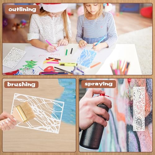 YUXIANLB 8 Pieces Stencils for Crafts Reusable Texture Bee Spider Stencils Net Wood Mixed Media Stencil Layering Drawing Templates for Painting on Wood Crafts Furniture Paper Scrapbook DIY Craft