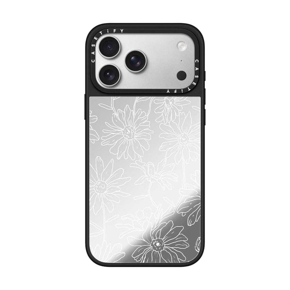 CASETiFY ミラー iPhone 17 Pro Max ケース [鏡面(スマホカバー) / MagSafe対応/指紋防止] - Simple Daisies - シルバー (ブラックバンパー)
