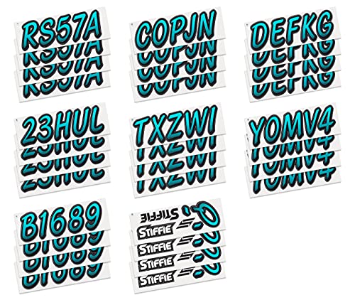 Image of STIFFIE Whipline Candy Blue /Black 3 inch Super Sticky Boat & PWC Registration Decals • Numbers Letters Stickers