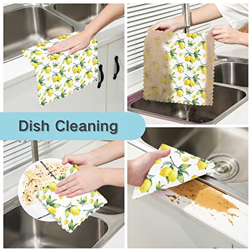Vigtro Summer Lemon Fruit Kitchen Towels Spring Dish Rags Super Absorbent,Vintage Premium Kitchen Dish Cloths Towels, Washable Fast Drying Reusable Cleaning Cloth 11X11 6 Pack #TOP3
