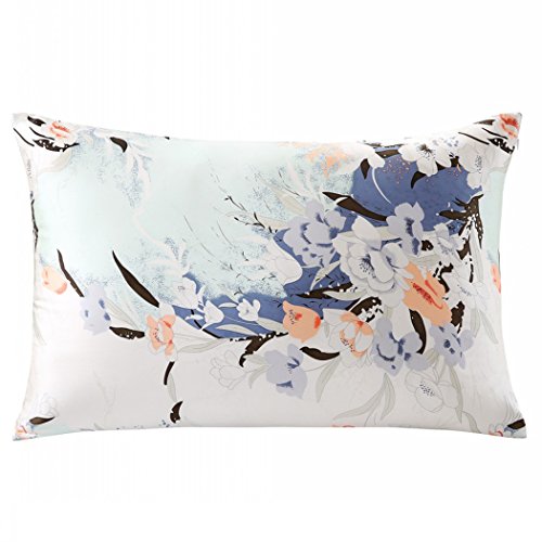 ZIMASILK 100% Natural Silk Pillowcase for Hair and Skin Health, Both Side Silk,Floral Print, 1pc (King 20''x36'', pattern7)