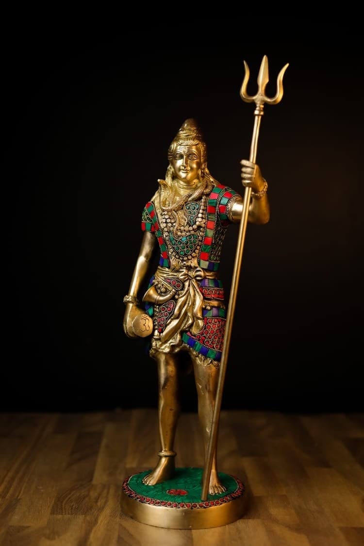 SHIVAJI ARTS Standing Shiva Statue Brass Stone Work Multi Color 49CM Big Size Pack of 1