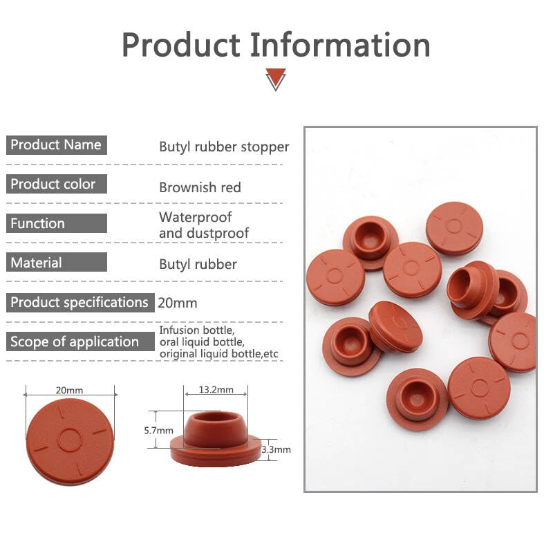 20mm red Butyl Rubber Stopper Plug，100 Pack Self Healing Injection Ports Solid Seal Opening Glass Vials and Liquid Culture Jars Bottles Tanks