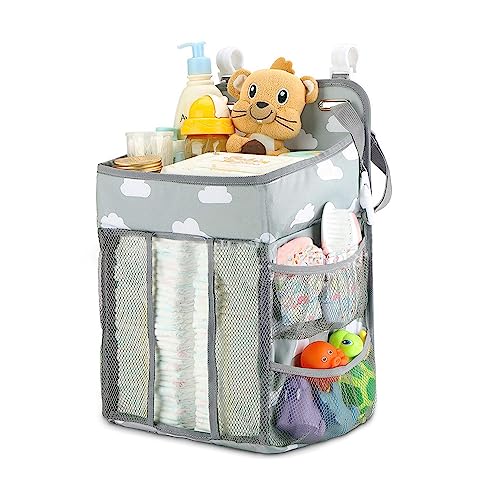 Totsy Baby Organizador pañales bebe colgar 42x25x22 cm - Organizador cuna bebe colgante organizador bolsillos cuna almacenamiento Nubes grises