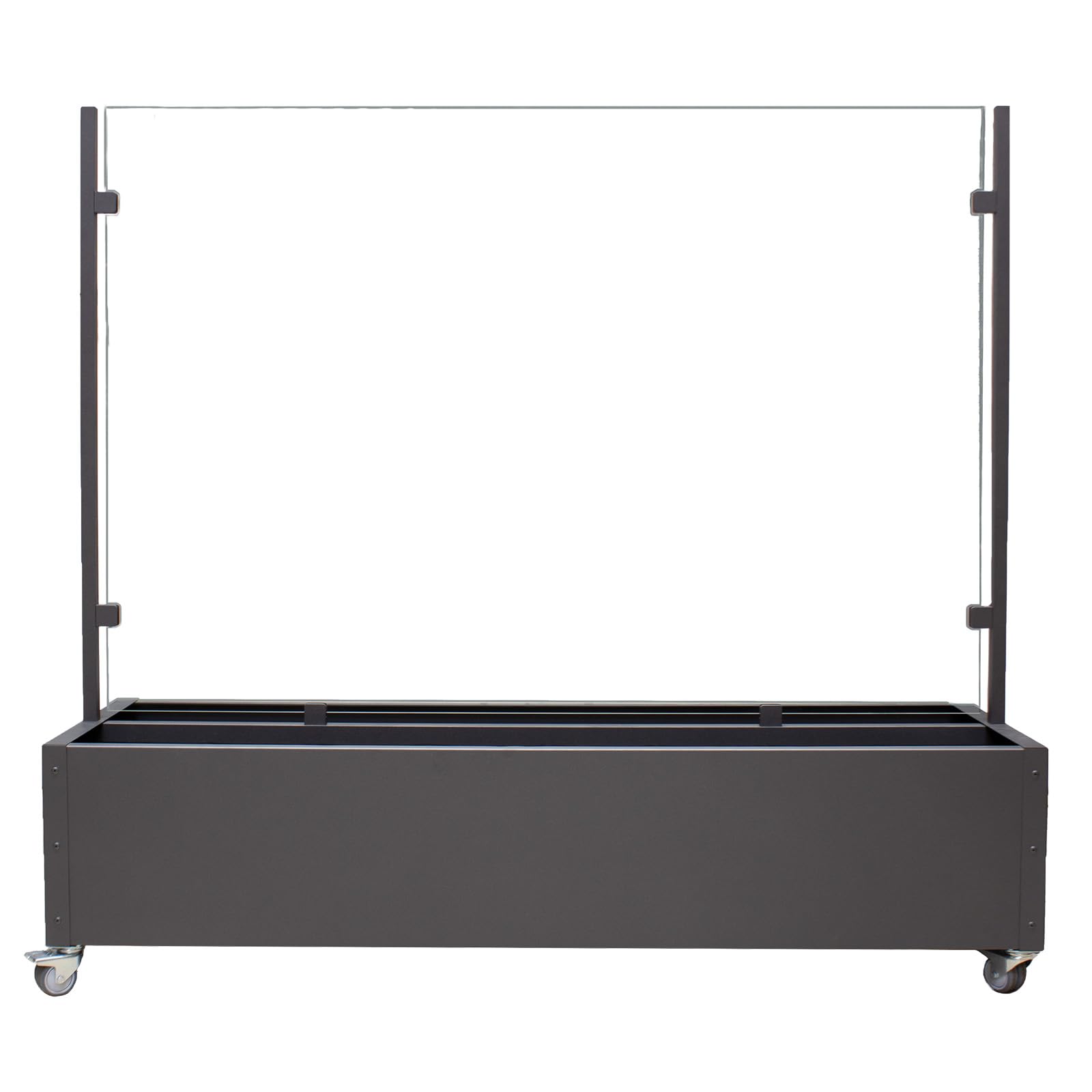 Windschutz mit Pflanzkasten 196 cm mobil mit 4 Rollen – Glas Sichtschutz Terrasse Balkon Garten – Aluminium anthrazit – wetterfest & UV-beständig – moderner Raumteiler Outdoor (Scheibe transparent)