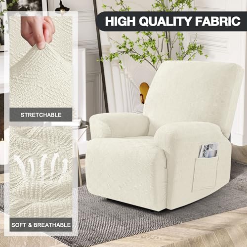 Image of Timeles Recliner Covers Recliner Chair Covers Reclining Couch Covers Sofa Slipcovers Stretch Soft Washable (One-Seater, Cream)