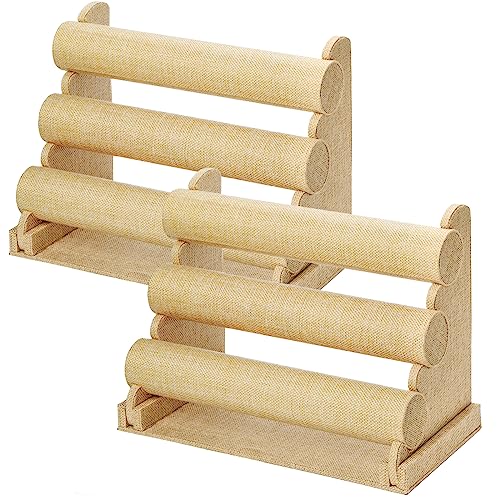 Hiceeden 2 Pack 3 Tier Bracelet Holder, Jewelry Bracelet Display Stand, Detachable Bracelet Storage Organizer, Watch Holder Display Stand for Necklace, Scrunchie, Bangle, Linen