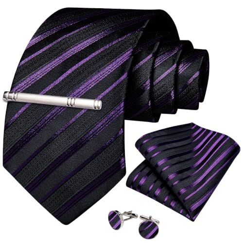 Image of DiBanGu Mens Silk Tie Formal Striped Necktie and Pocket Square