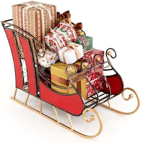 Tangkula Metal Christmas Santa Sleigh Basket, Xmas Festival Holid...