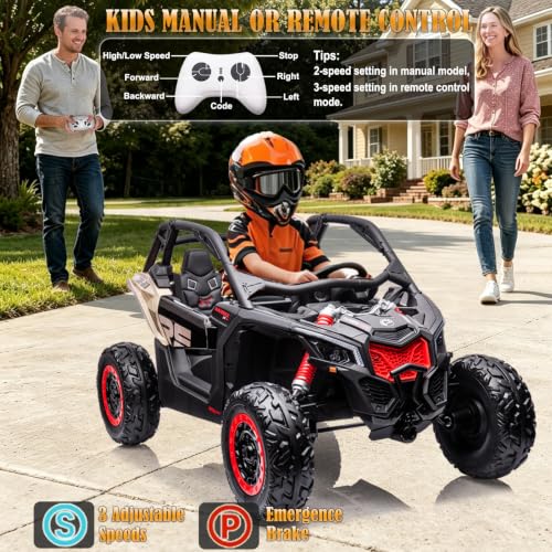 Image of NEWQIDA XXXL 24V Ride on Toys for Big Kids Licensed CAN-AM Maverick UTV 2 Seater Ride on Car with Remote Control 4WD Electric Vehicles Ride on Truck Car, EVA Tires, Shock Absorber, Up to 5MPH, Black