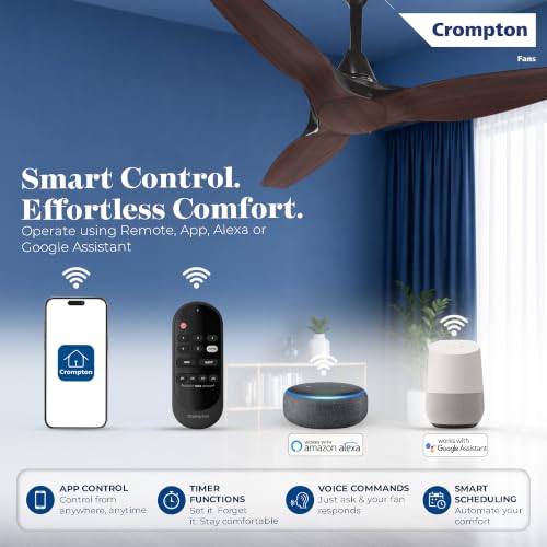 Image of Crompton New SilentPro Enso Senze 1200mm iOT BLDC Ceiling Fan | Premium Design | Wi-Fi, Bluetooth & Remote | Alexa & Ok Google |2x Low Noise |~50% Energy Savings| 4 Year Brand Warranty | Chestnut Wood