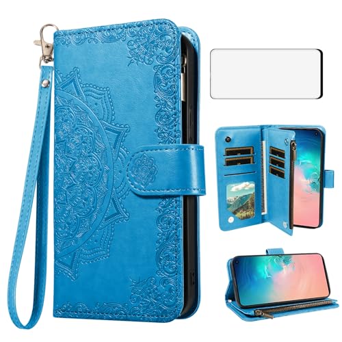 Étui Samsung Galaxy S10e avec porte-cartes et verre trempé bleu