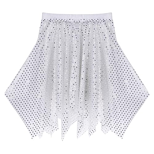 Agoky Women's Glitter Polka Dots Chiffon Ballet Wrap Skirts Asymmetric Latin Dance Half Leotard Skirts Silver One_Size #TOP16