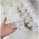 RMY.H オーガンジーリボン 浴衣 帯 飾り パールリボン 2m ブーケ 飾り レース生地 フリル ハンドメイド (ホワイト)