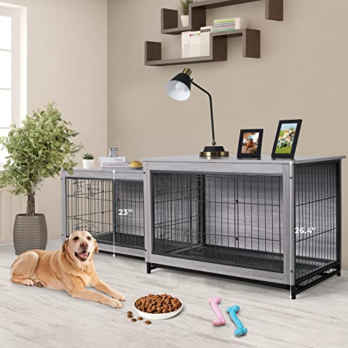 Arlopu 38.6/29.1 Large Dog Crate Furniture, Side End Table, Mordern Kennel, Wooden Heavy-Duty Dog Cage, Dog House, Indoor End Table, Night Stand,W/Removable Tray, Double-Door, 3Mm(Dia) Wire #TOP6