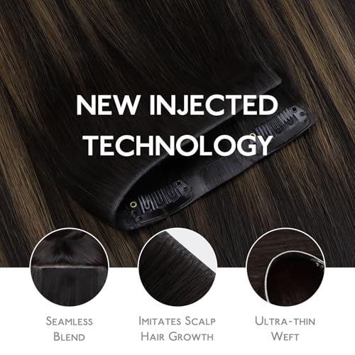 Image of WENNALIFE Invisi Edge & Classic Seamless Clip in Hair Extensions Real Human Hair, 22 Inch 150g 7pcs Balayage Natural Black to Chestnut Brown Hair Extensions for Women Invisible Straight Injection Exte