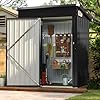Aoxun 3x4ft outdoor storage shed metal storage shed with lockable door steel utility tool shed outdoor storage for backyard garden patio lawn black  urban country home decor