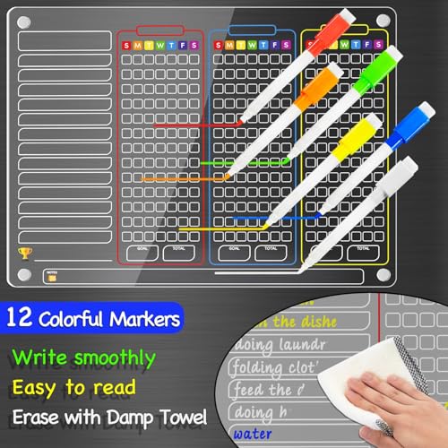 Image of PigPotParty Acrylic Magnetic Chore Chart for Multiple Kids, Large 16x12 in