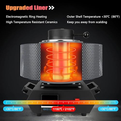 Horno eléctrico de fusión para fundición de Metales, máquina de fundición Digital de 1750 W, para fundición de joyería, Apto para Cobre y Aluminio. (1kg)
