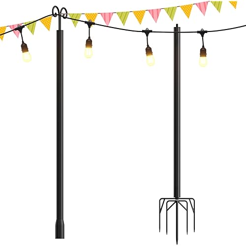 addlon String Lights Poles for Outdoors (1 x 10ft), Heavy Duty Designed to Use Year-Round for Your Garden, Patio, Wedding, Party, Birthday Decorations-Black