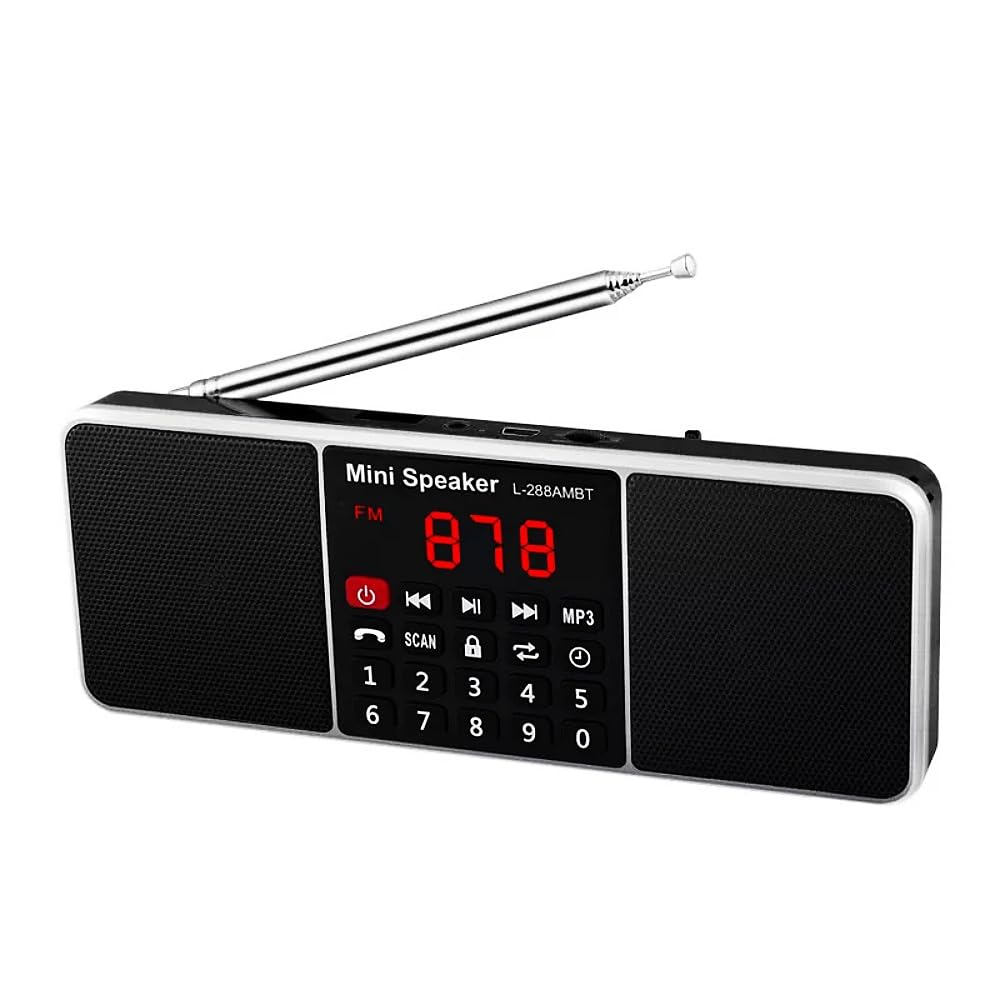 L-288AMBT Digital Portable Radio AM FM Bluetooth Speaker Stereo MP3 Player TF/SD Card USB Drive Handsfree Call LED Display (Black)