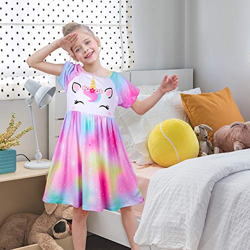 ICOSY Girls Nightgowns Unicorn Dress Pajamas for Kids Toddler Princess Nightgown Dress Unicorn Clothes for Girls2