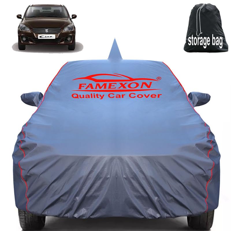 Image of Waterproof Car Body Cover Compatible for Ciaz with Mirror Pockets, Scratchproof Car Cover Red Pipein Design Dust-Proof Sun Protection (Grey) LGWP6255