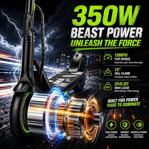 Image of Electric Scooter for Adults and Teens, 19 MPH, Up to 15 Miles Long Range, 350W Motor, Cruise Control, Dual Braking System, Foldable E Scooter for Commuting & Campus,UL 2272 Certified