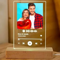 Lamparas Personalizadas TRANSPARENT GIFT Lámpara Personalizada Spotify con Foto. Regalos Originales para Amigos, Pareja, Amantes de Música. Canción con Frases. Metacrilato y Madera