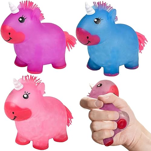 ArtCreativity Juego de 3 juguetes de unicornio con cuentas para apretar, juguetes para aliviar el estrés para niños y adultos, recuerdos de fiesta