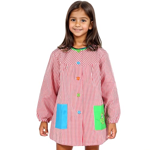Etrexonline Bata Escolar Unisex para Niños y Niñas - Uniforme Infantil para Guardería y Colegio con Botones, Duradero y Cómodo - Rojo, 3-4 años (Talla 2)