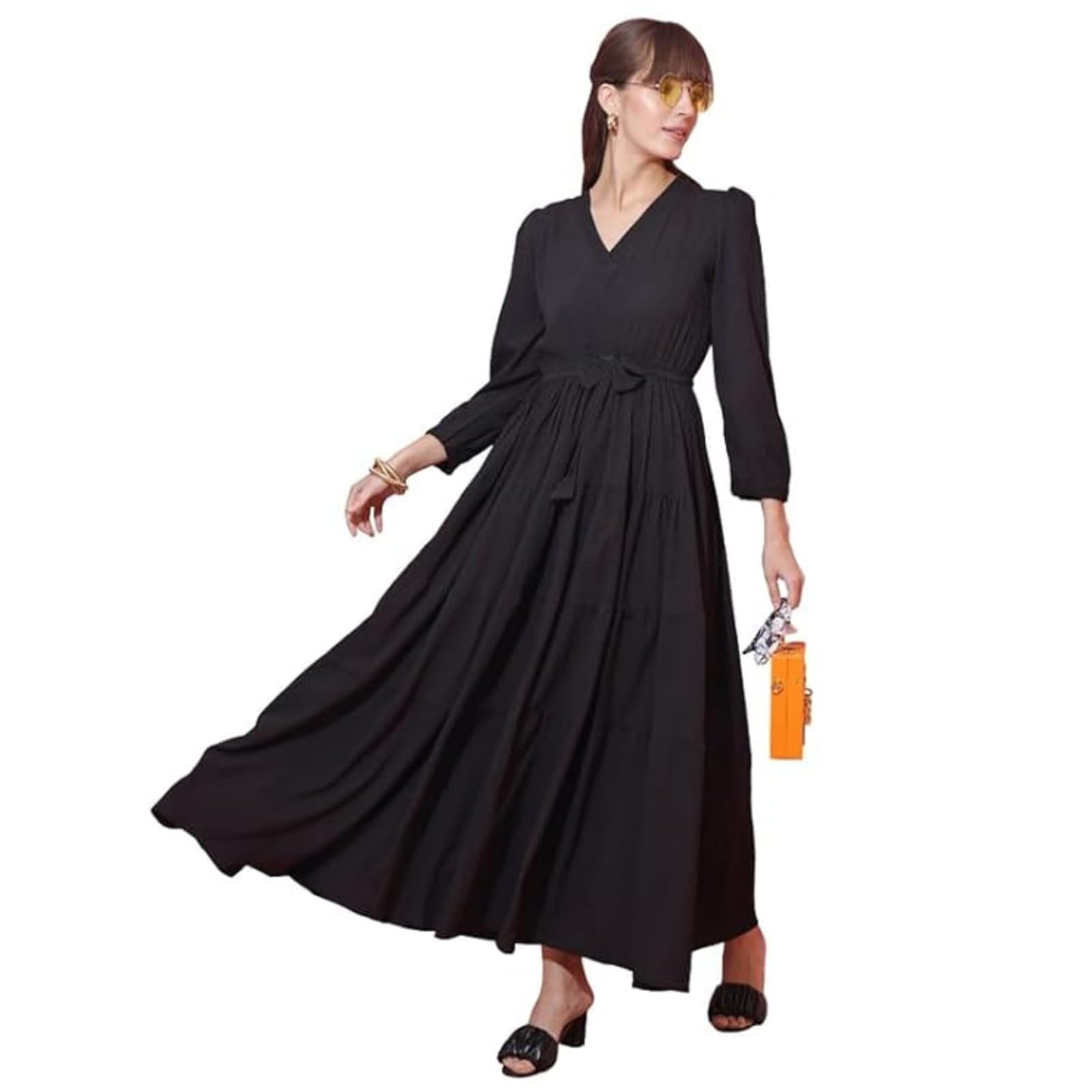sheetal associates Women's Casual 3/4 Sleeve Crepe Fit and Flare Dress| Comfortable Relaxed Fit Summer Party Dress-picture-53