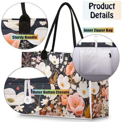 Cute White Red Flower Tote Bag for Women Large Beach Bag Reusable Tote Bags for Work Travel Beach Shopping4