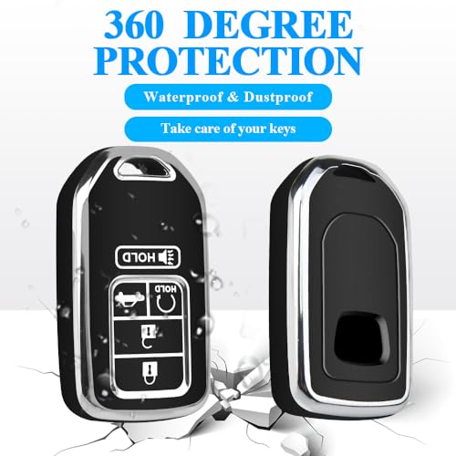 Image of MILD EAST for Honda Key Fob Cover 5 Buttons with Keychain(Black)