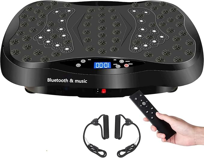 Vibration Plate, Vibration Fitness Exercise Machine for Home Use, Adjustable level 1-120 Whole Body Platform with Bluetooth Speaker, Vibration Fitness Trainer with 2 Resistance Bands (black)