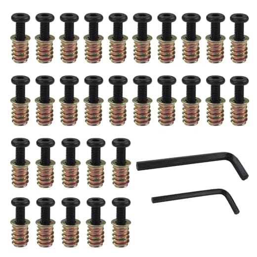 Nihfien 30 Sets M6 x 25mm Thread Furniture Screw with M6 x 15mm Inserts Nut, Bolt Fastener Connector with Hex Wrench for Furniture Wood Inserts