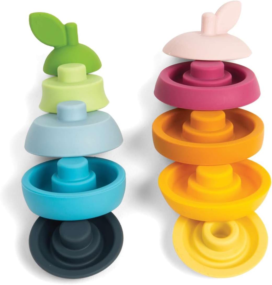 Bigjigs Toys Stacking Apple & Pear - 10 Piece Baby Stacking Toy, Silicone Baby Stacking Rings, Teething Toys, Montessori Toys for Babies