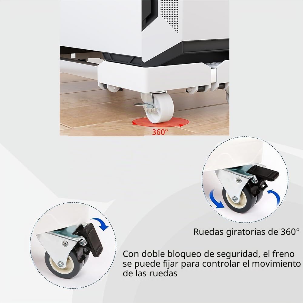 Soporte móvil para CPU para PC, Soporte Ajustable para Torre de Ordenador, Soporte móvil con 4 Ruedas, Soporta hasta 40kg - Blanco