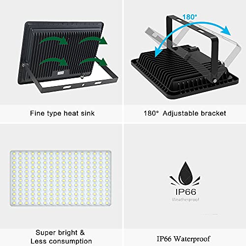 Gopretty 200W LED Flood Light Bulbs 2 Pack, Outdoor Waterproof IP66, 6000K Daylight White, Exteriores Security Floodlights for Yard, Garden, Garage, Stadium