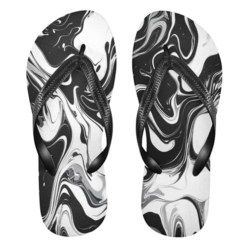 CEBUGI Unisex Flip Flop -Flat Sandal -NonSlip Couple Slippers -Natural Rubber Foam Soles Ultimate Comfort and Durability for Indoor Outdoor|Black White Marble Pattern