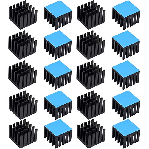 20pcs Aluminum Heatsink 20x20x16mm / 0.79x0.79x0.63 inches with Thermal Conductive Adhesive Tape for Electronic Chip MOS IC Diode Triode Cooling Heat Dissipation