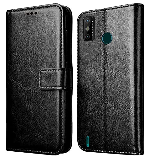 Cute Click Shock Proof Leather Finish Flip Back Cover for Tecno Spark Go 2020 - Black