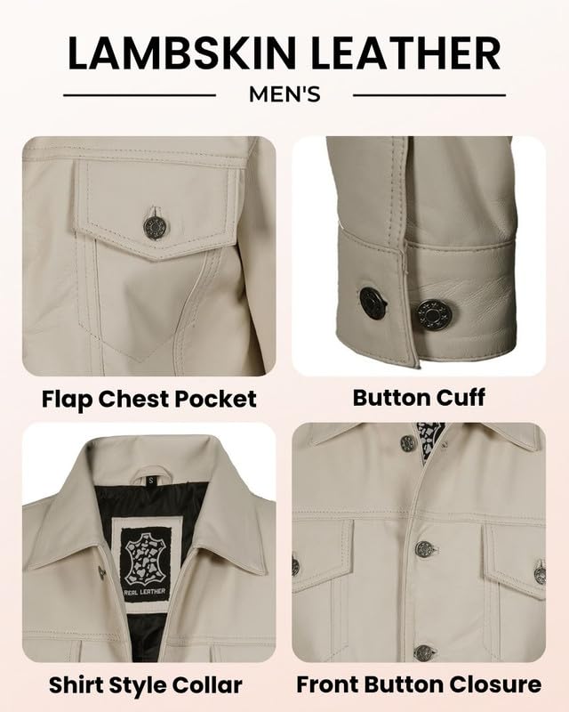 Image of Blingsoul Men's Leather Jacket - Real Full-Grain Lambskin Trucker Jacket for Men
