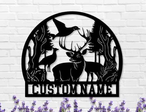 Custom Deer Hunting Metal Name Sign, Outdoor Decor Deer Fish Duck Hunting Metal Wall Decor, Forest Deer Wall Decor, Metal Monogram Family Name Sign, Anniversary, Last Name Sign.