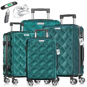 KESSER® Reisekoffer Set 4-teilig | Kofferset ABS Hartschalenkoffer mit Zahlenschloss, Kofferwaage & Reisebrieftasche 360° Rollen | Handgepäck & große Koffer für Business & Reise Trolley Petrol