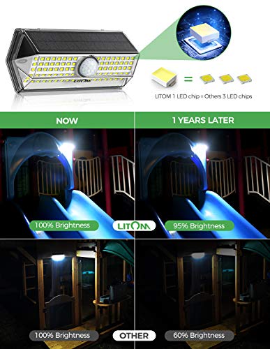 Solar Lights Outdoor, LITOM 100 LED Solar Motion Sensor Lights Outdoor with 4 Optional Modes, Wide-angle Design,IP67 Waterproof, Easy-to-Install Solar Security Lights for Front Door Yard Garage 4 Pack