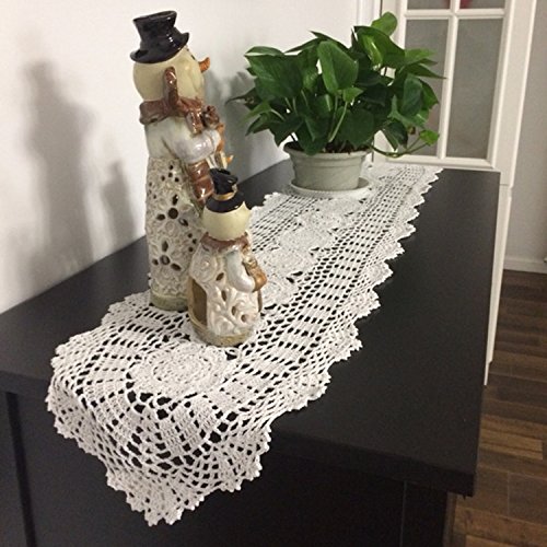 Laivigo Handmade Crochet Lace Oval Lucky Flower Tablecloth Table Runner Doilies Doily,12 X 35 Inch,White #TOP4
