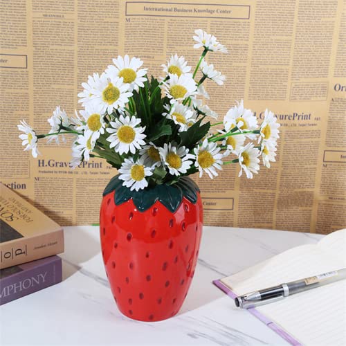 Arawat Ceramic Vases Strawberry Decorative Flower Vase Strawberry Table Vase for Pampas Grass Flowers Dried Flowers Modern Vases for Table Decoration Wedding Tulip Vase 20 x 14 x 14 cm - Image 2