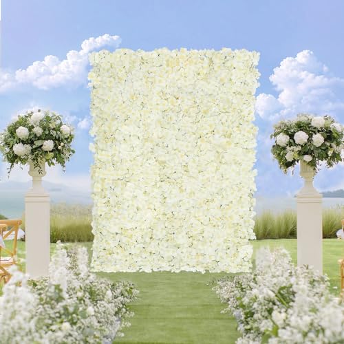 Image of 12pcs Flower Wall Panel Backdrop 3.5x4.6ft 3D Artificial Flower Wall Hydrangea Flower Backdrop Floral Background for Wedding Party Birthday Home Photo Decor